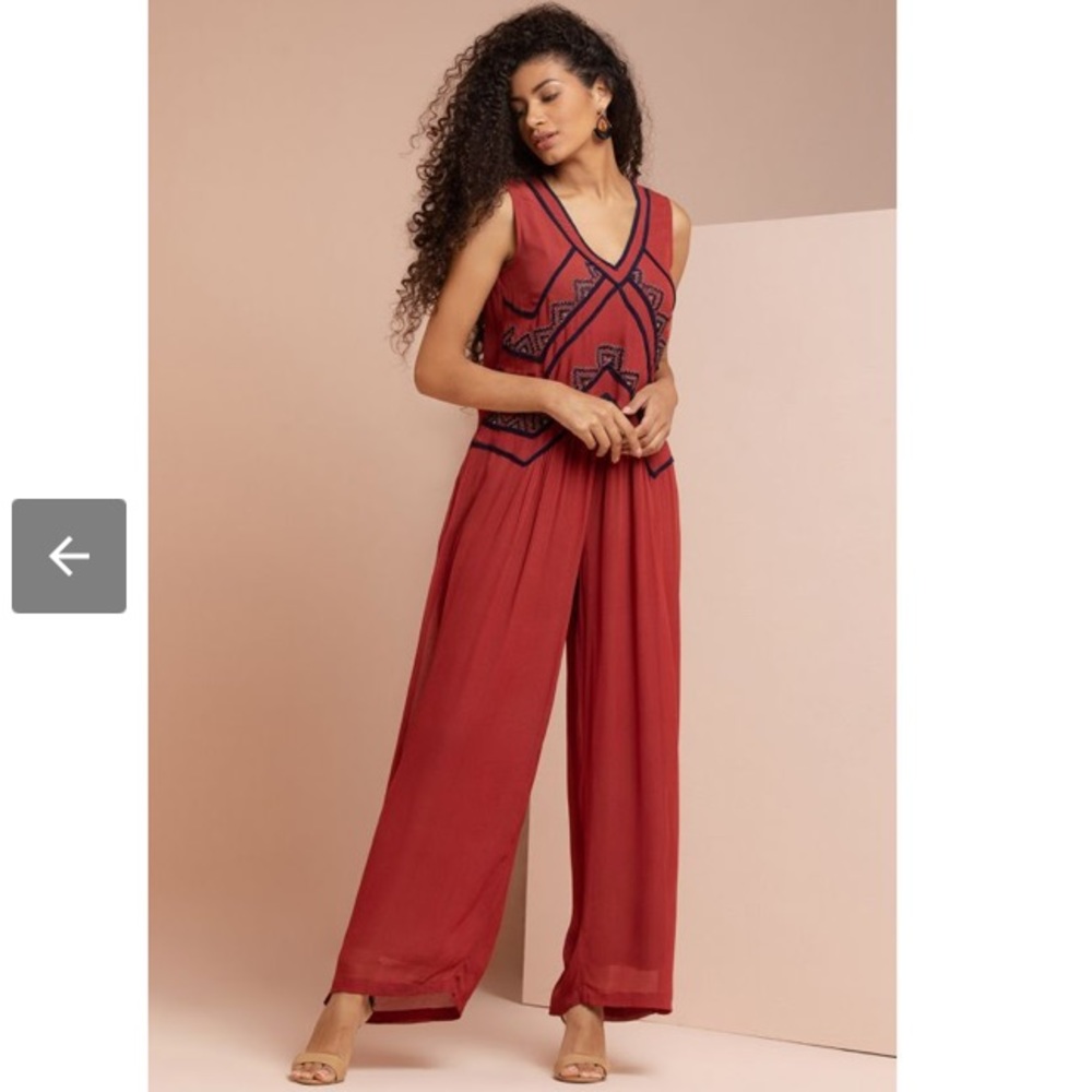 Anthropologie Vajor Mahogany Embriodered Jumpsuit